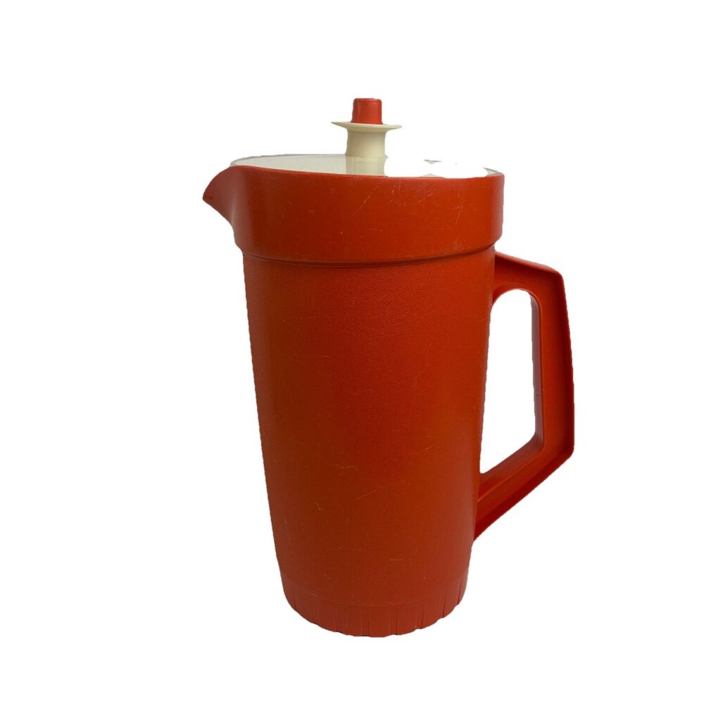 Vintage Harvest Orange Tupperware 2 Qt Pitcher Retro MCM 800-7 Push Button Lid!